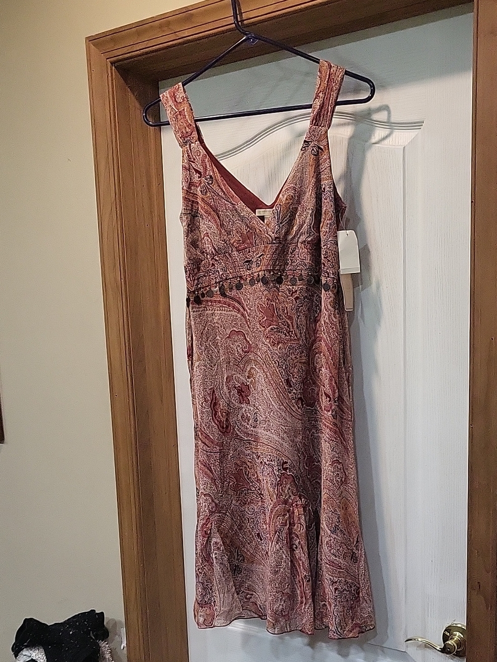 NWT Vintage Jonathan Martin 90’s Cottagecore Hippie Maroon Paisley Coin Dress